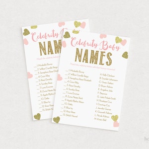 Celebrity Baby Name Shower Game and Answers . Pink and Gold Girl Baby Shower . Fun Game for Large Groups . Printable Instant Download image 1