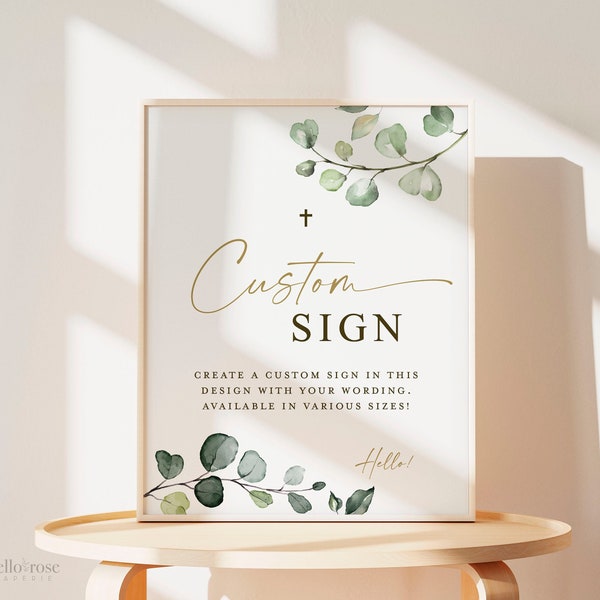 Custom Sign Baptism, Christening, Baby Dedication, Verse, Home Wall Art, Church Event, Wedding, Greenery + Gold . Printable Download G2