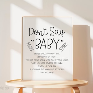 Non dire Baby Molletta da bucato Baby Shower Segno del gioco . Ragazzo Ragazza Neutro. Kraft + Minimalista in bianco e nero. Download immediato stampabile. K4