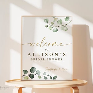 Personalized Welcome Sign . Bridal Shower Bachelorette Hens Wedding Party. Greenery Eucalyptus . Printable Poster . PDF Download G2