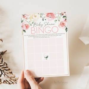 Baby Shower Bingo Gift Opening Game . Printable Floral Watercolor Pink Roses Greenery Eucalyptus . Girl Baby Shower . Instant Download