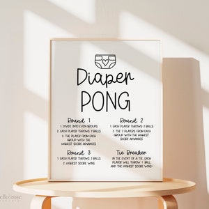 Cartello da tavolo per giochi Baby Shower per pannolini Pong . Ragazzo Ragazza Neutro. Kraft rustico + bianco e nero. Download digitale istantaneo stampabile 8x10. K4