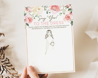 Say Yes to the Dress Pink Floral Bridal Shower Game . Bachelorette Hens Party . Blush Pink Roses Eucalyptus Greenery . Instant Download