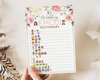Wedding Emoji Pictionary Floral Bridal Shower Game . Printable Icebreaker . Hen Bachelorette Party . Pink Rose Eucalyptus . Instant Download