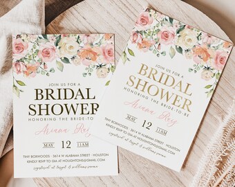 Bridal Shower Printable Invitation . Blush Pink Floral Eucalyptus Greenery. Baby Shower Bachelorette Hens Party . Digital Download