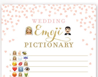 Pink and Gold Bridal Shower Wedding Emoji Pictionary Game . Blonde Bride . Bridal Shower Game Printable . Instant Download . Gold Glitter