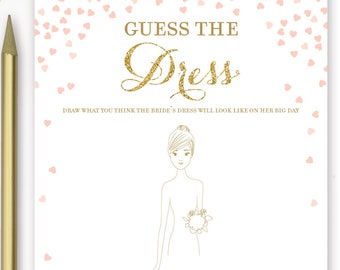 Guess the Dress Bridal Shower Game . Draw the Wedding Dress . Printable Instant Download . Pink and Gold Glitter . Digital Instant Download
