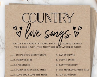 Bridal Shower Country Love Songs Game Country Love Songs Etsy