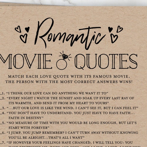 Wedding Movie Quotes Bridal Shower Game Template Minimalist Etsy