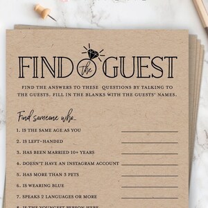 Find the Guest Who Printable Bridal Shower Game . Icebreaker . Kraft Minimalist Black & White . Wedding Shower . Instant Digital Download image 3