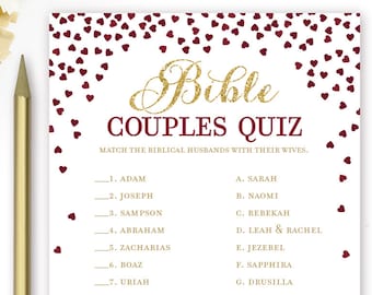 Bible Couples Quiz . Printable Bridal Shower Game . Famous Biblical Couples . Burgundy and Gold Bridal Shower Game . Instant Download Game