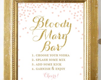 Bloody Mary Bar Sign with Directions . 8x10 Bridal Shower Printable Sign . Pink and Gold Glitter . Digital Instant Download . Wedding Sign