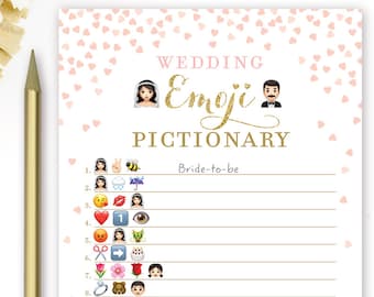 Emoji Game . Pink and Gold Bridal Shower Wedding Emoji Pictionary Game . Bridal Shower Game Printable . Instant Download . Gold Glitter