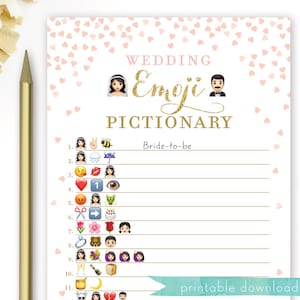 Emoji Game . Pink and Gold Bridal Shower Wedding Emoji Pictionary Game . Bridal Shower Game Printable . Instant Download . Gold Glitter