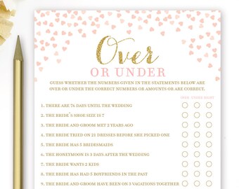Over or Under . Printable Bridal Shower Game . Wedding Shower Game . Pink and Gold Bridal Shower Games . Instant Download . Hen Party Game