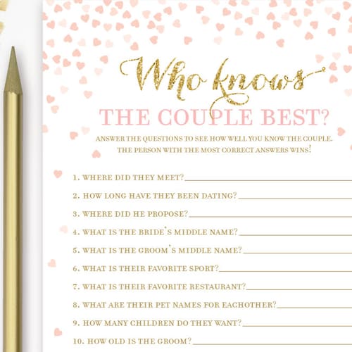 He Said She Said Bridal Shower Game . Pink and Gold Wedding - Etsy