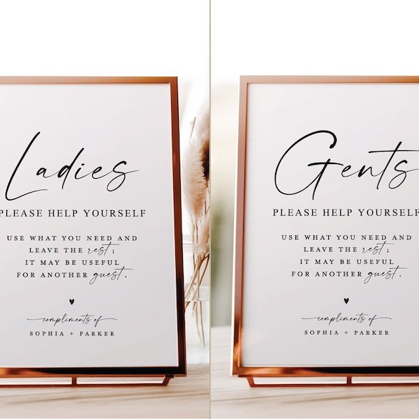 Wedding Bathroom Basket Printable Signs . Ladies and Gents Wedding Restroom . Please Help Yourself . Template Instant Download Templett SM-T