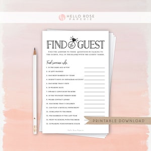 Find the Guest Who Printable Bridal Shower Game . Icebreaker . Kraft Minimalist Black & White . Wedding Shower . Instant Digital Download image 4