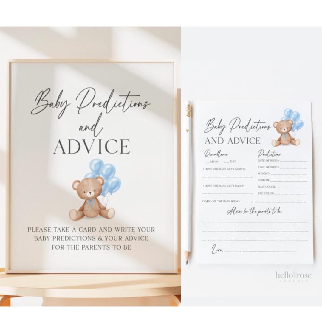 Baby Predictions and Advice Bear Baby Shower Sign and Cards, Teddy Bear ...