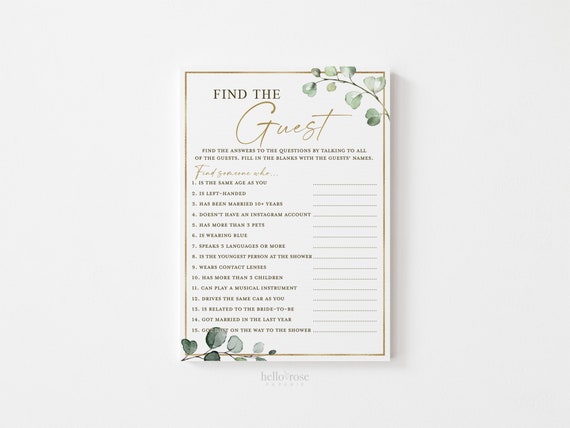 Find the Guest Bridal Shower Printable Icebreaker Game . - Etsy