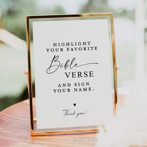 Highlight Your Favorite Bible Verse Guestbook Sign Printable Template . Minimalist Wedding Baby Bridal Shower Instant Download Templett SM-T