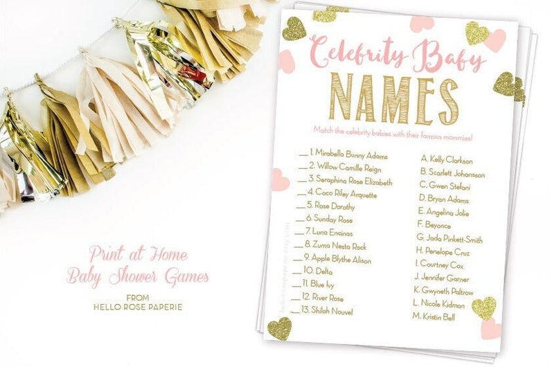 Celebrity Baby Name Shower Game and Answers . Pink and Gold Girl Baby Shower . Fun Game for Large Groups . Printable Instant Download image 3