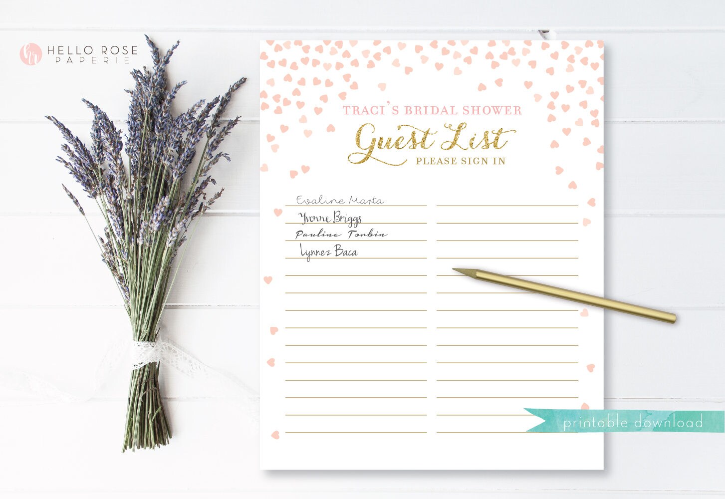 Bridal Shower Guest List PERSONALIZED Printable . Pink Etsy