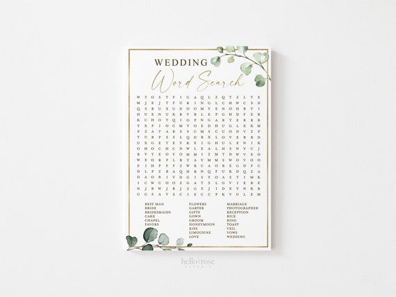 Wedding Word Search Printable Bridal Shower Wedding Fun Printable Game . Greenery and Gold . Hens Bachelorette Party . Instant Download G2