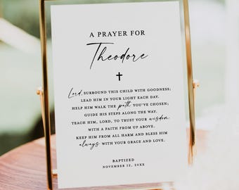 PRINTED + SHIPPED A Prayer for Child Baptism Personalized Sign, Boy Girl Dedication Christening First Communion, Minimalist Modern 8x10 5x7