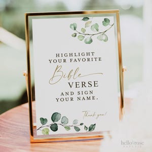 PRINTED SHIPPED Highlight Your Favorite Bible Verse Guestbook Sign, Guest Book Wedding Graduation Baby Bridal Shower . Greenery 8x10 5x7