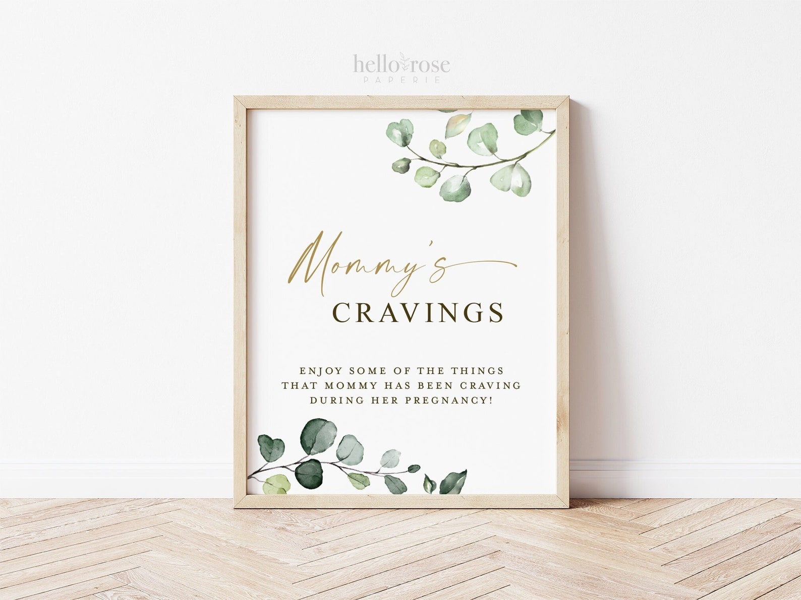 Mommys Cravings Table Sign Printable . Greenery and Gold . Baby Shower ...