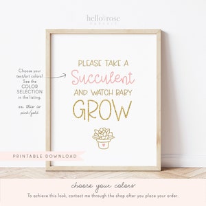 Please Take a Succulent and Watch Baby Grow Baby Shower Favors Sign . Boy Girl . Kraft + Black & White . Printable 8x10 Instant Download K4 image 3