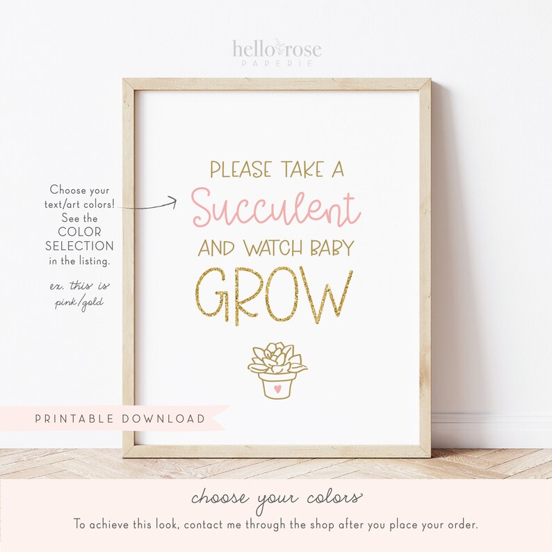 Please Take a Succulent and Watch Baby Grow Baby Shower Favors Sign . Boy Girl . Kraft + Black & White . Printable 8x10 Instant Download K4 image 3