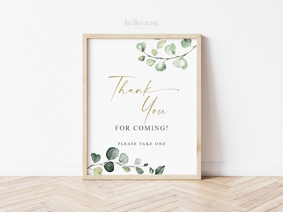 Thank You for Coming Please Take One Sign PRINTABLE . Greenery and Gold . Wedding Engagement Bridal Shower Bachelorette Hens Party . G2