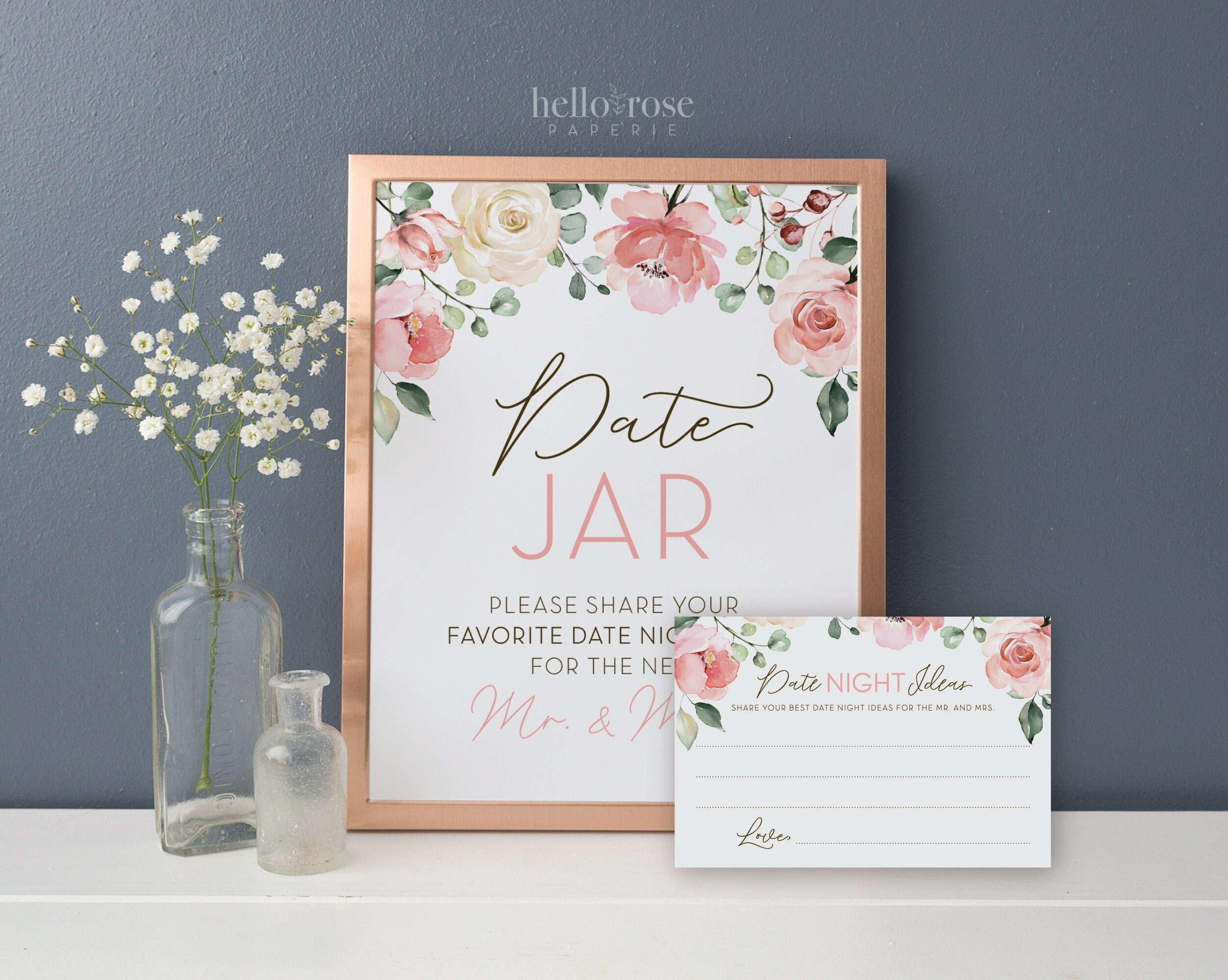 Date Night Jar Fall Floral Bridal Shower Date Night Idea Card Date Jar ...