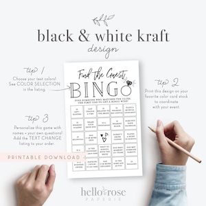 Find the Guest BINGO Printable Bridal Shower Game . Fun Icebreaker . Kraft Minimalist Black White . Wedding Engagement . Instant Download image 3