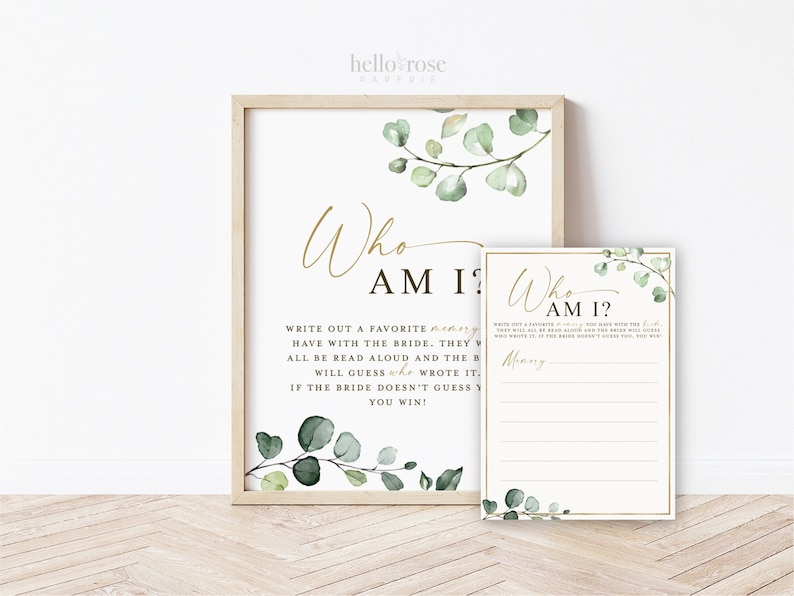 Who Am I Bridal Shower Bachelorette Printable Game Sign image 1