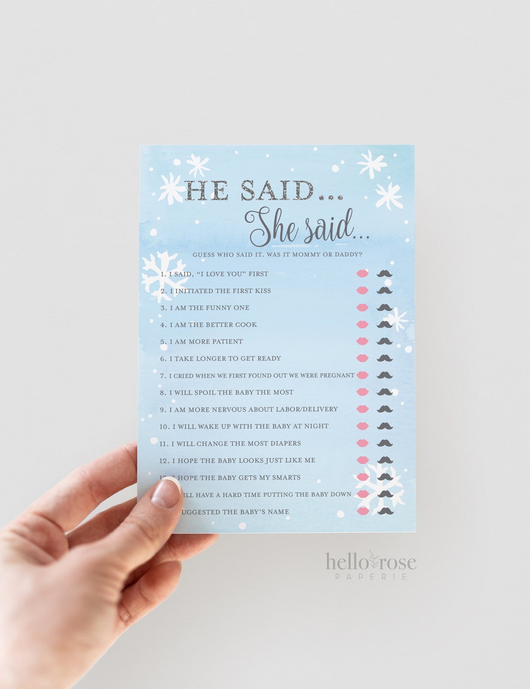 He Said She Said PRINTABLE Baby Shower Game . Who Said It - Etsy