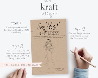 Say Yes to the Dress Printable Bridal Shower Game . Draw the Wedding Dress  . Kraft + Black and White . Instant Digital Download - Etsy UK
