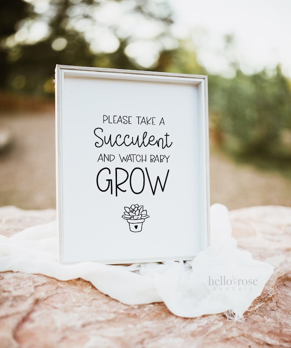 Please Take a Succulent and Watch Baby Grow Baby Shower Favors Sign . Boy Girl . Kraft + Black & White . Printable 8x10 Instant Download K4
