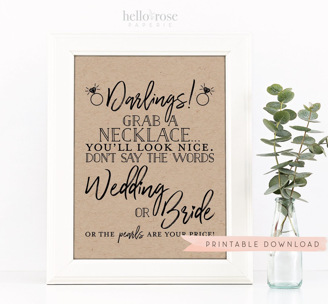 Don't Say Wedding or Bride Pearl Necklace Game Sign . Etsy