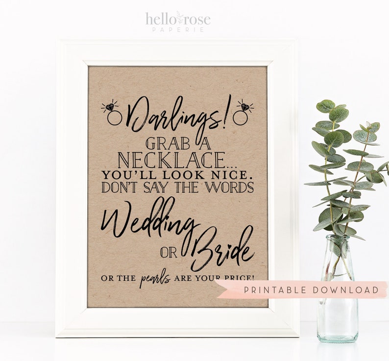 Don't Say Wedding or Bride Pearl Necklace Game Sign . - Etsy
