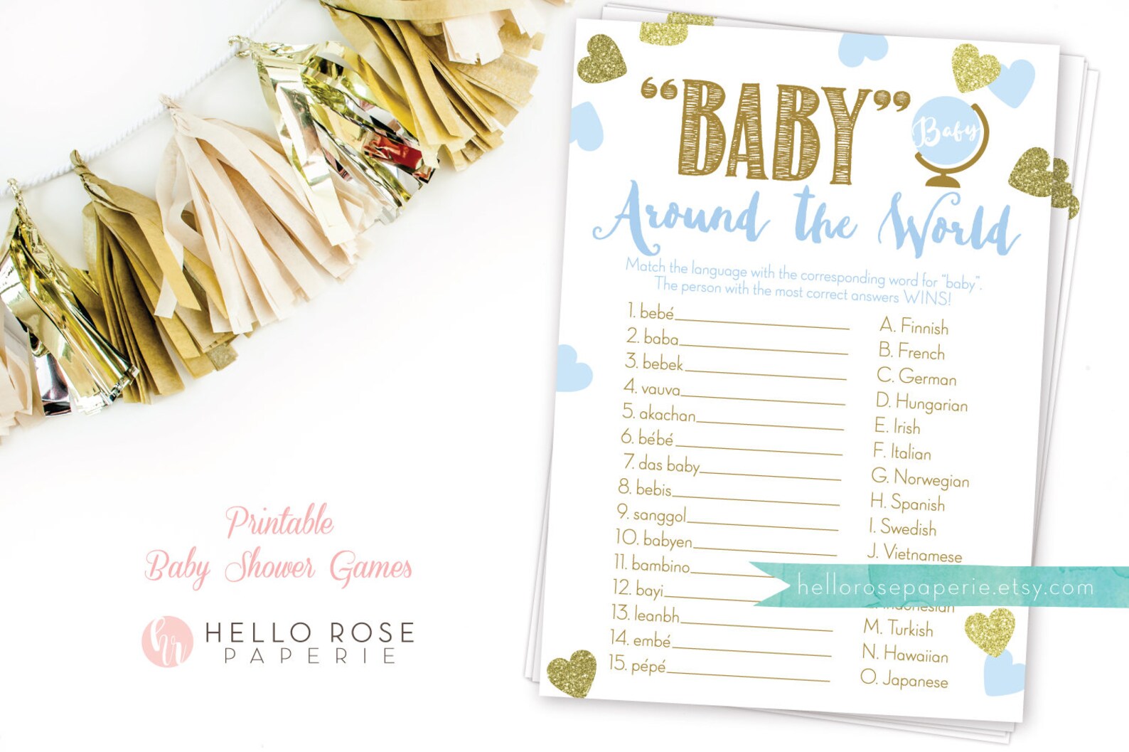 Baby Shower Crossword Puzzle Game . Blue and Gold . Printable | Etsy