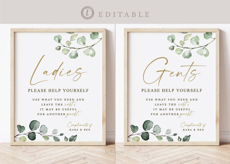 Wedding Bathroom Basket Printable Signs . Ladies and Gents - Etsy UK