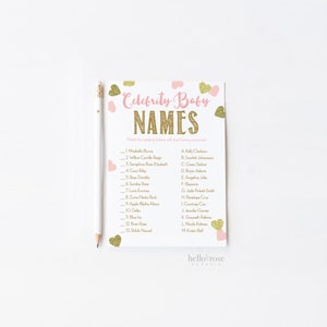 Celebrity Baby Name Shower Game and Answers . Pink and Gold Girl Baby Shower . Fun Game for Large Groups . Printable Instant Download image 2