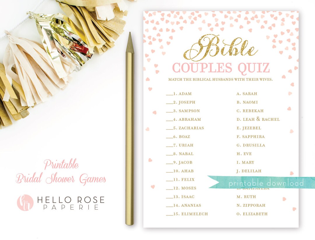 Bible Couples Quiz . Printable Bridal Shower Game . Famous - Etsy