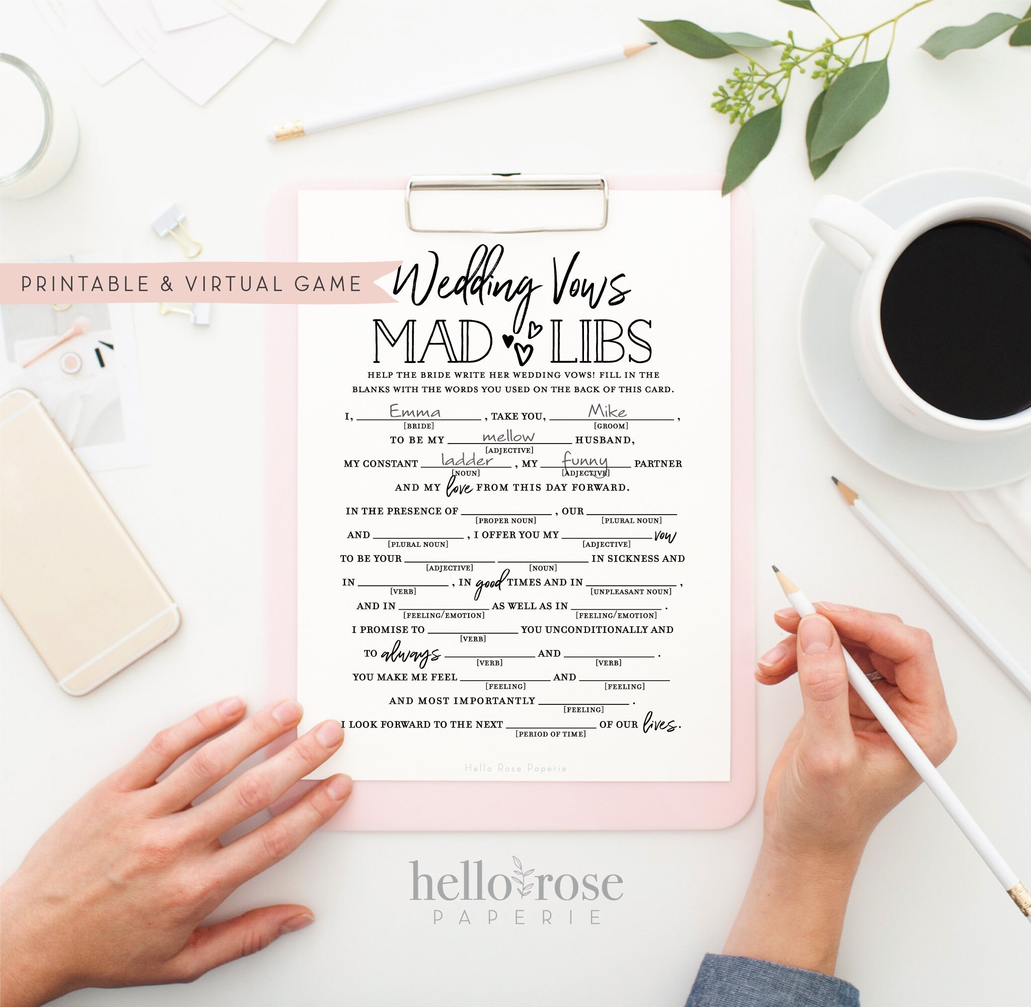 Wedding Vows Mad Libs . Virtual Printable Funny Bridal | Etsy