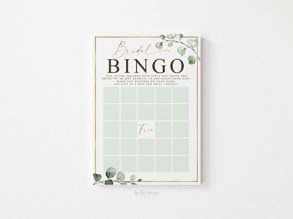 Bridal Shower Bingo Presents / Gifts Game . Greenery and Gold . Fun Boho Rustic Game . Hens Bachelorette Party . Instant Download G2