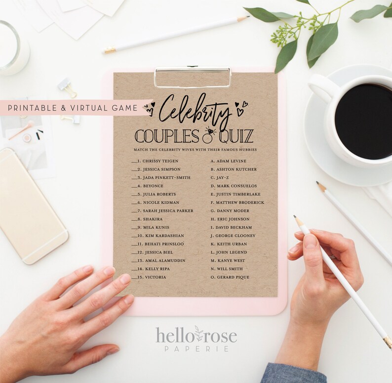 Celebrity Couples Quiz . Virtual Printable Bridal Shower Etsy