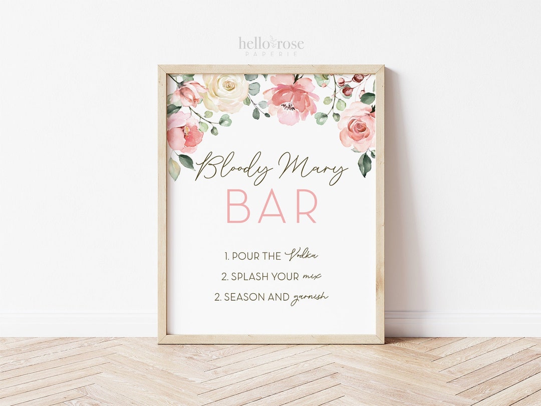 Bloody Mary Bar Printable Table Sign 8x10 . Floral Watercolor - Etsy